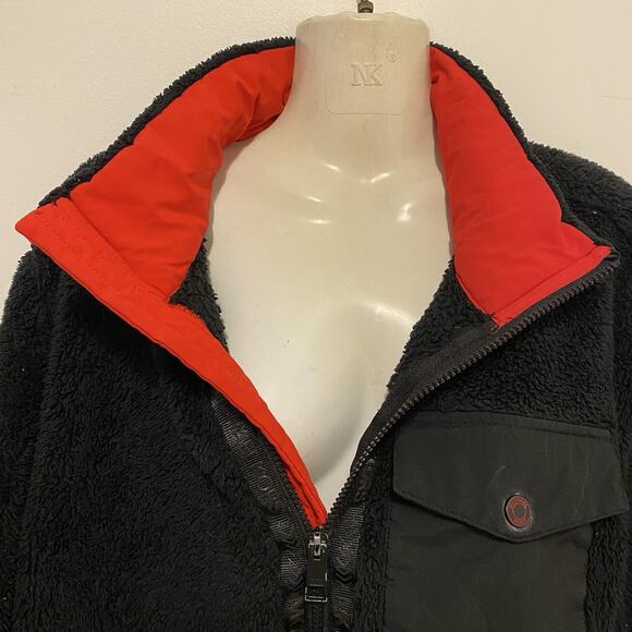 Michael Kors Jacket Men M Black Fleece Teddy Full Zip Mixed Media Elastic Waist - Picture 10 of 13